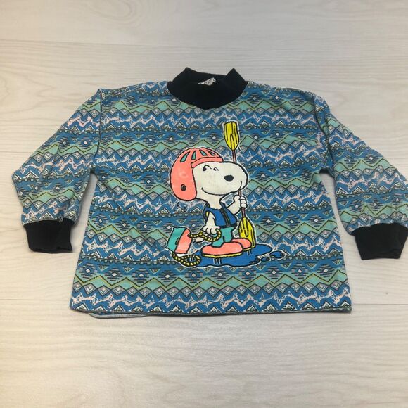 Vtg Toddler 4T Snoopy Long Sleeve Shirt Baby Clothes Blue All Over Print - Picture 1 of 6